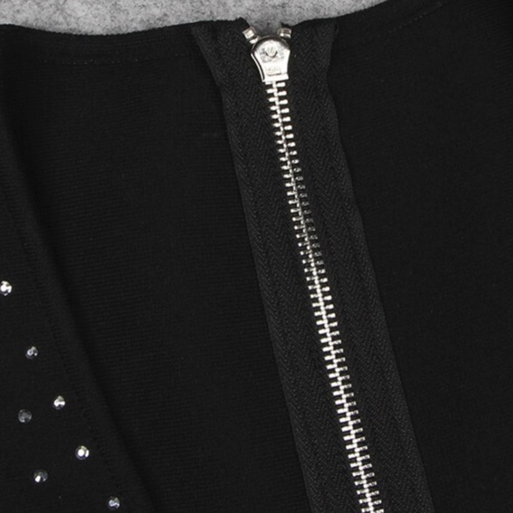 EMBELLISHED CRYSTAL RHINESTONE BLACK BANDAGE DRESS - Picture 10 of 13